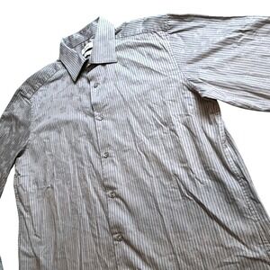 Calvin Klein Men's L Slim Fit Gray Striped Dress Shirt 16.5 32/33 Long Sleeve